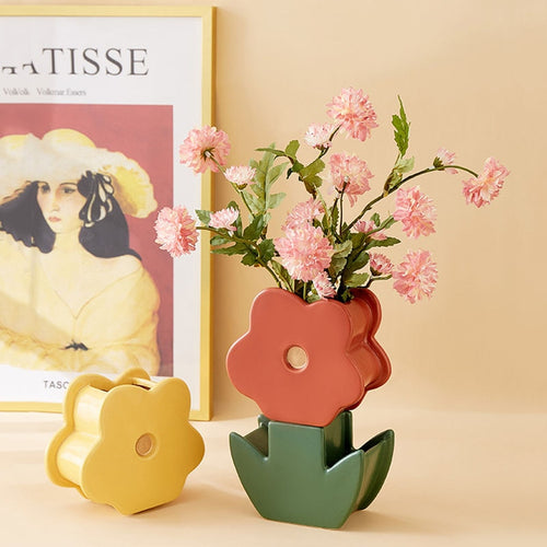 Cute Nordic Style Flower Shape Decorative Ceramic Vases - Peachymart