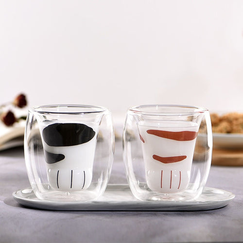 Cute Cat Paw Heat Resistant Double Layered Glass Cup - Peachymart