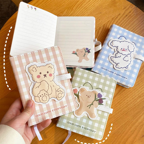 Cute Kawaii Bear & Bunny Leather Flap Journal Diary Planner Notebook - Peachymart