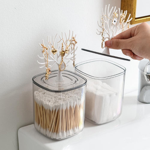 Cute Transparent Pine Tree Cotton Swabs Facial Wipe Storage Box & Accessories Holder - Peachymart