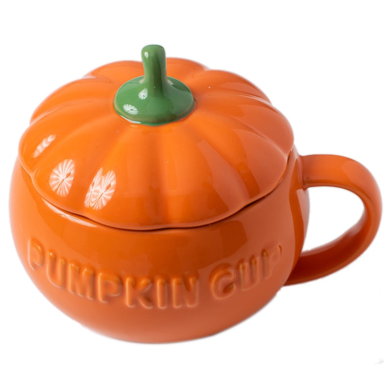 1pc Cute Pumpkin Shaped Double Ear Ceramic Soup Pot With Lid, Mini Fruit  Plate, Festival Gift