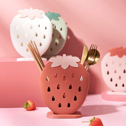Cute Strawberry Kitchen Storage Cutlery Holder - Peachymart