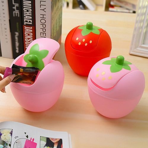 Cute Strawberry Desktop Mini Trash Can with Lid - Peachymart