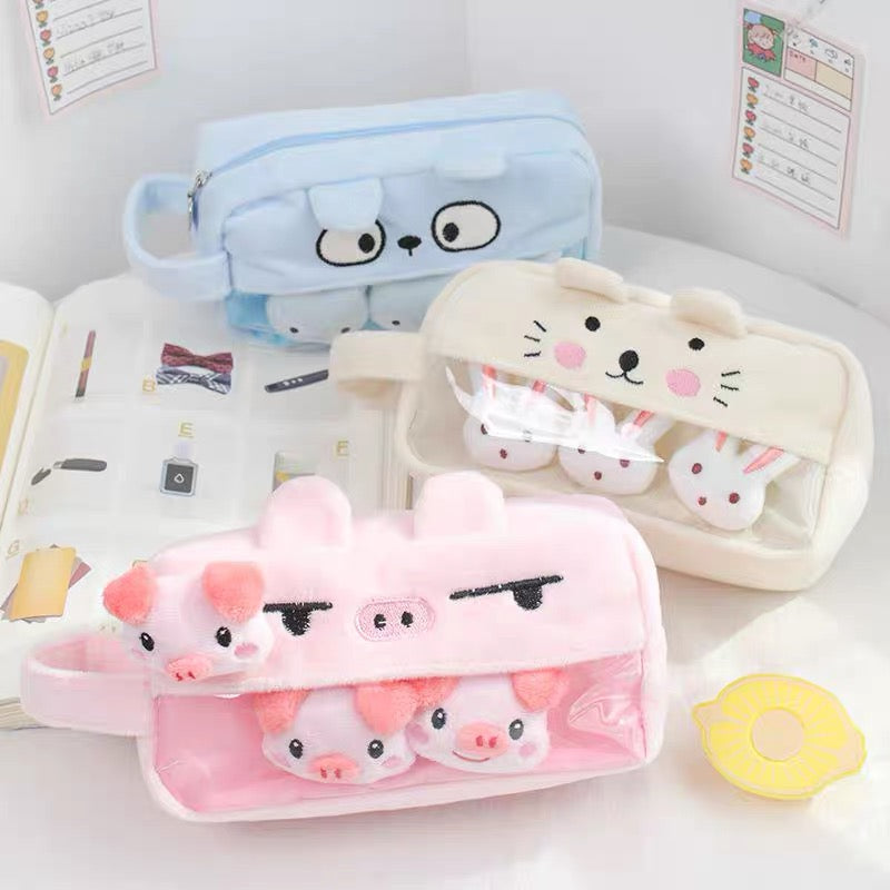 Kawaii Japanese Style Double Layer Heart & Strawberry & Bear Pencil Case