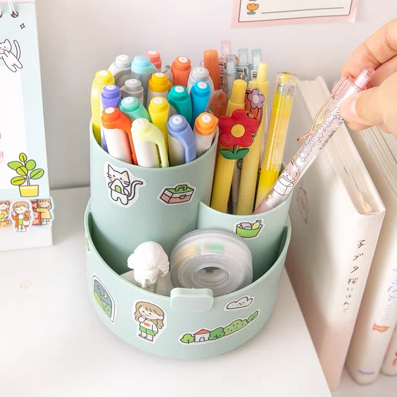 Rotating Wooden Crayon Holder and Marker Organizer for Kids 