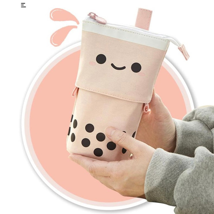 1 Set Cute Boba Milk Tea Retractable Pen Bag Pencil Holder Stationery Case  Stand Up Pencil Case For Kids Stationery Pouch Bag - AliExpress