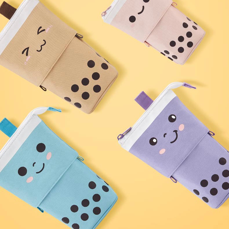 Kawaii Canvas Boba Bubble Tea Stationery Pencil Case Bag