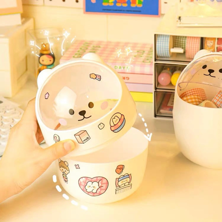 Kawaii Cute Bear Desktop Table Mini Trash Can with Lid