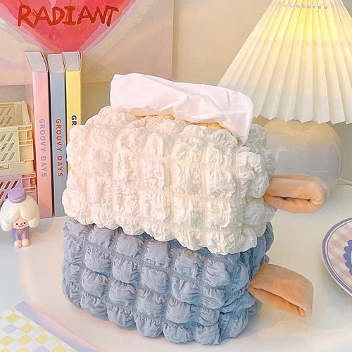 Cute Pastel Colours Wrinkled Soft Bubble Tissue Box Holder - Peachymart