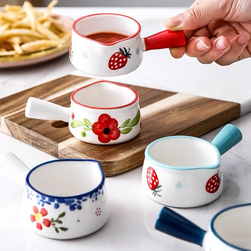 Cute Japanese Style Ceramic Mini Handle Milk Pot Bowl - Peachymart