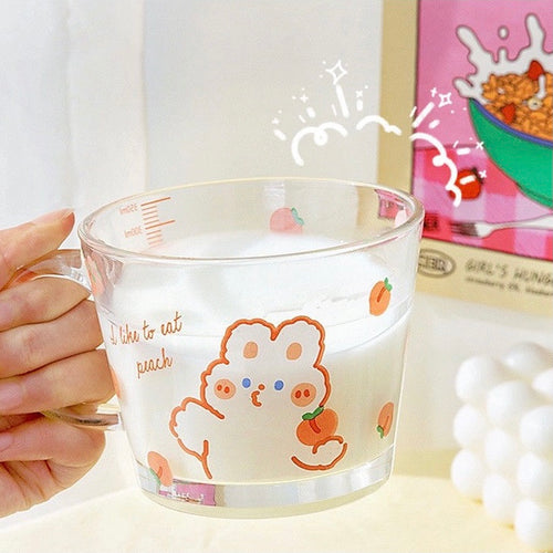 Cute Strawberry and Bunny Transparent Breakfast Cereal Glass Cup - Peachymart