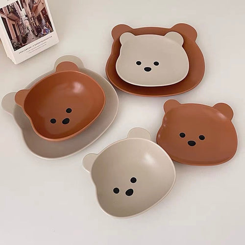 Cute Korean Style Bear Shape Breakfast Plates and Bowls - Peachymart