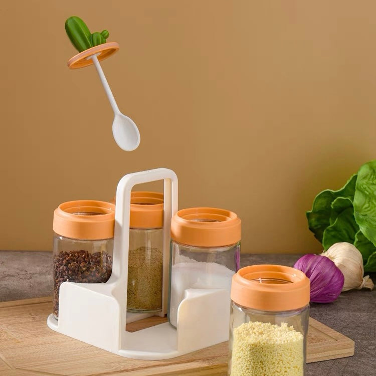 Cute Cactus Kitchen Organiser Condiments Jar with Spoon Set