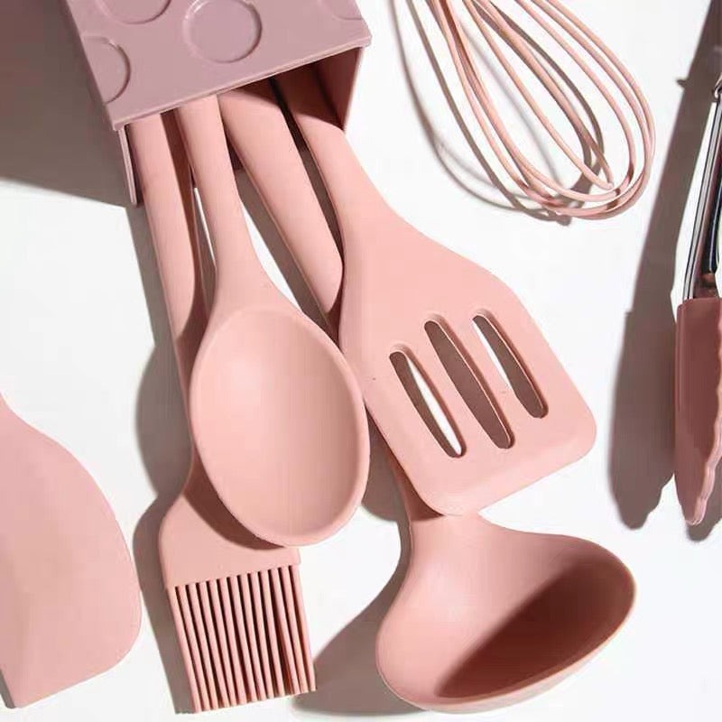 Rose Gold And Pink Kitchen Utensil Small Five-Piece Set Mini Silicone Kids  Kitchen Tools Whisk Spatula Tongs Spoon And Slotted Spatula(Kids Baking