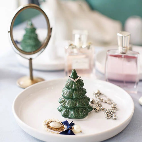 Cute Ceramic Christmas Tree & Squirrel Jewellery Decor Mini Plate Tray - Peachymart