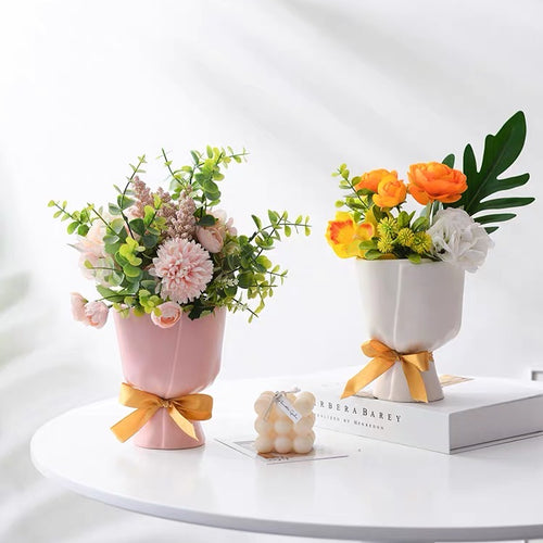 Cute Bouquet Shape Flower Ceramic Home Decor Vase - Peachymart