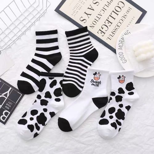 Kawaii Cozy Cow Milk Print Ankle Socks - Peachymart