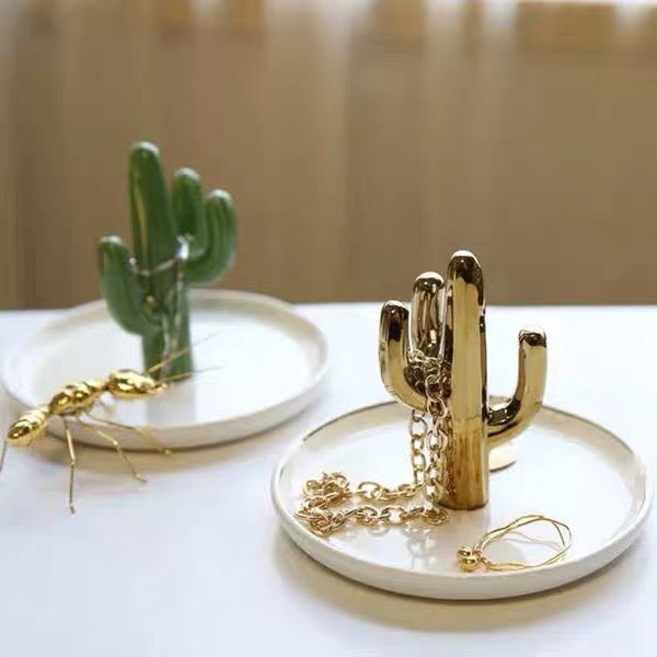 Cute Nordic Style Cactus Ceramic Jewellery Decoration Tray Plate -  Peachymart