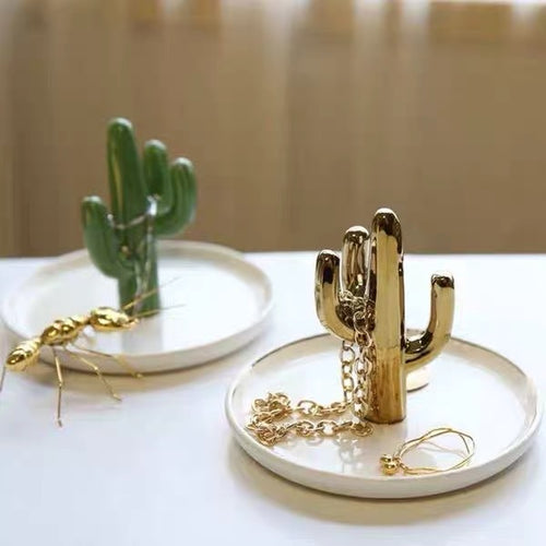 Cute Nordic Style Cactus Ceramic Jewellery Decoration Tray Plate - Peachymart