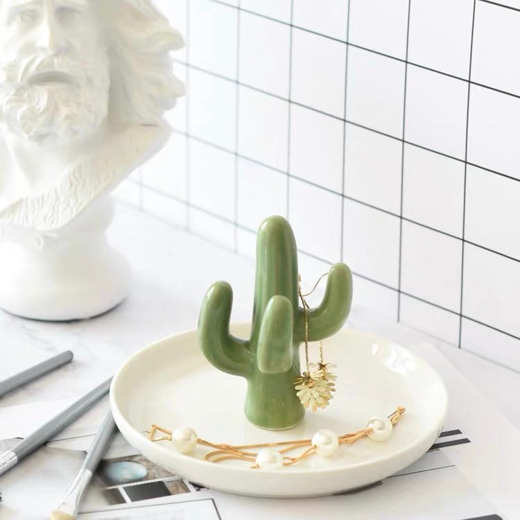 Cute Nordic Style Cactus Ceramic Jewellery Decoration Tray Plate -  Peachymart