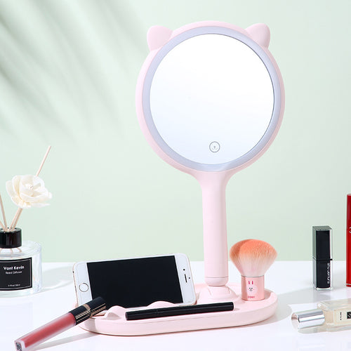 Cute LED Touch Makeup Beauty Mirror Stand with Orangiser Tray - Peachymart
