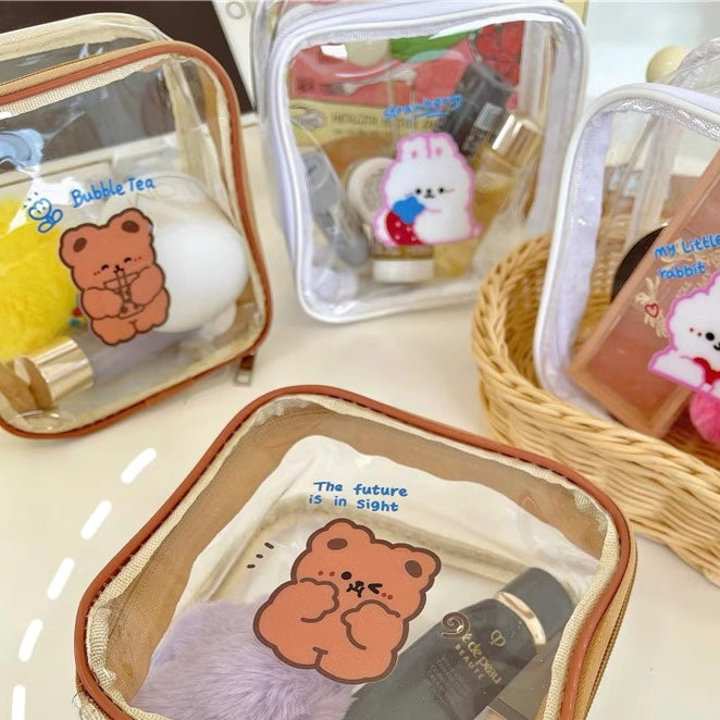 cute travel toiletry bags Cute Mini Bear & Bunny Portable Transparent Travel Toiletry Bag