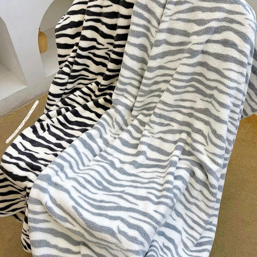 Cute Zebra Pattern Coral Fleece Soft Throw Towel & Blanket Set - Peachymart