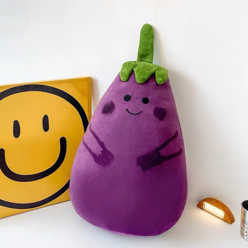 Kawaii Smiley Mr Eggplant Fluffy Plush Toy - Peachymart