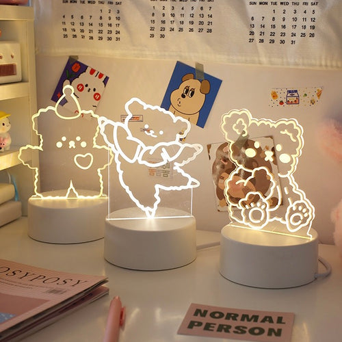 Cute Kawaii Teddy Bear Transparent LED Bedside Night Light - Peachymart