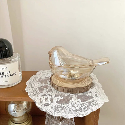 Cute Tea Colour Bird Glass Decor & Accessories Storage Jar - Peachymart