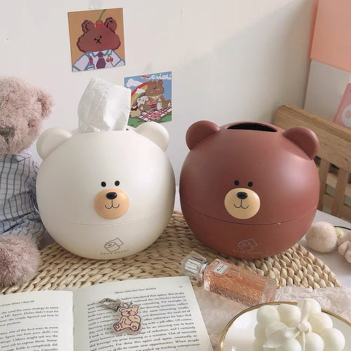 Cute Cartoon Round Teddy Bear Tissue Storage Box - Peachymart