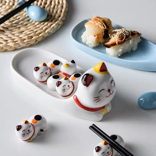 Cute Whale & Lucky Cat Style Ceramic Chopstick Pillow Decor Holder - Peachymart