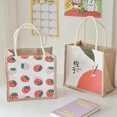 Japanese Style Canvas Linen Autumn Fruit Tote Bag - Peachymart