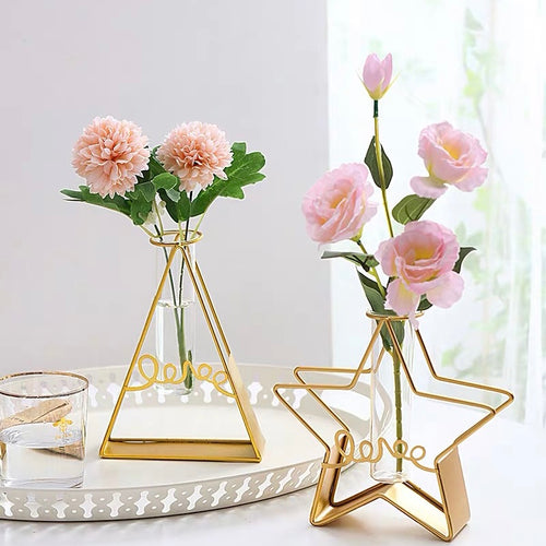 Nordic Style Cute Heart Shape Love Metal & Glass Vase Decor - Peachymart