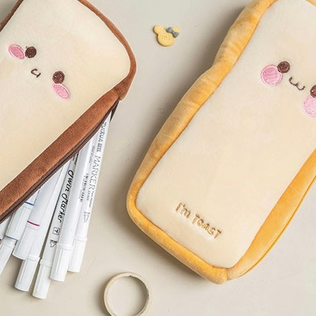 Cute Mr Toast & Mr Cactus Plush Pencil Case Holder - Peachymart