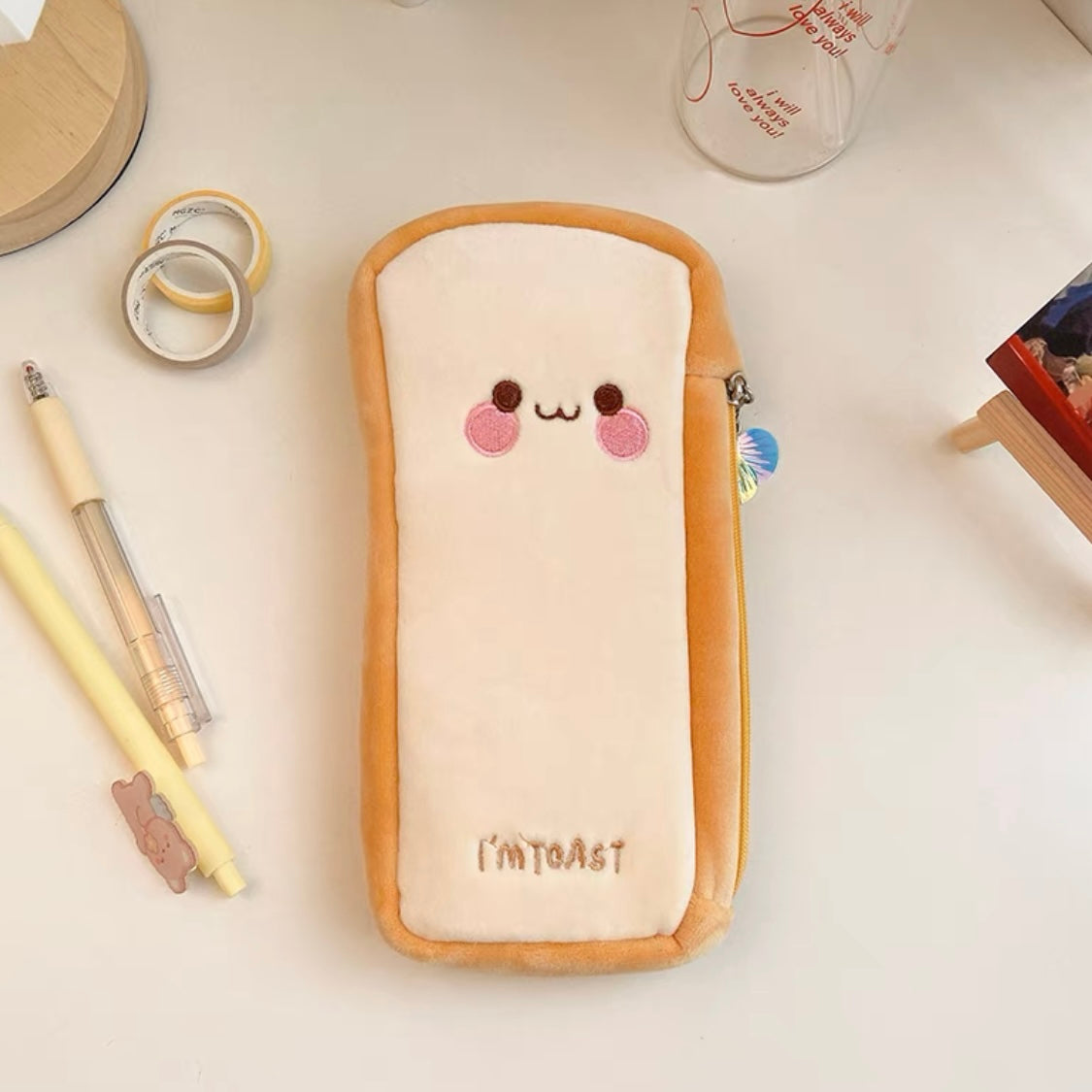 Cute Mr Toast & Mr Cactus Plush Pencil Case Holder - Peachymart