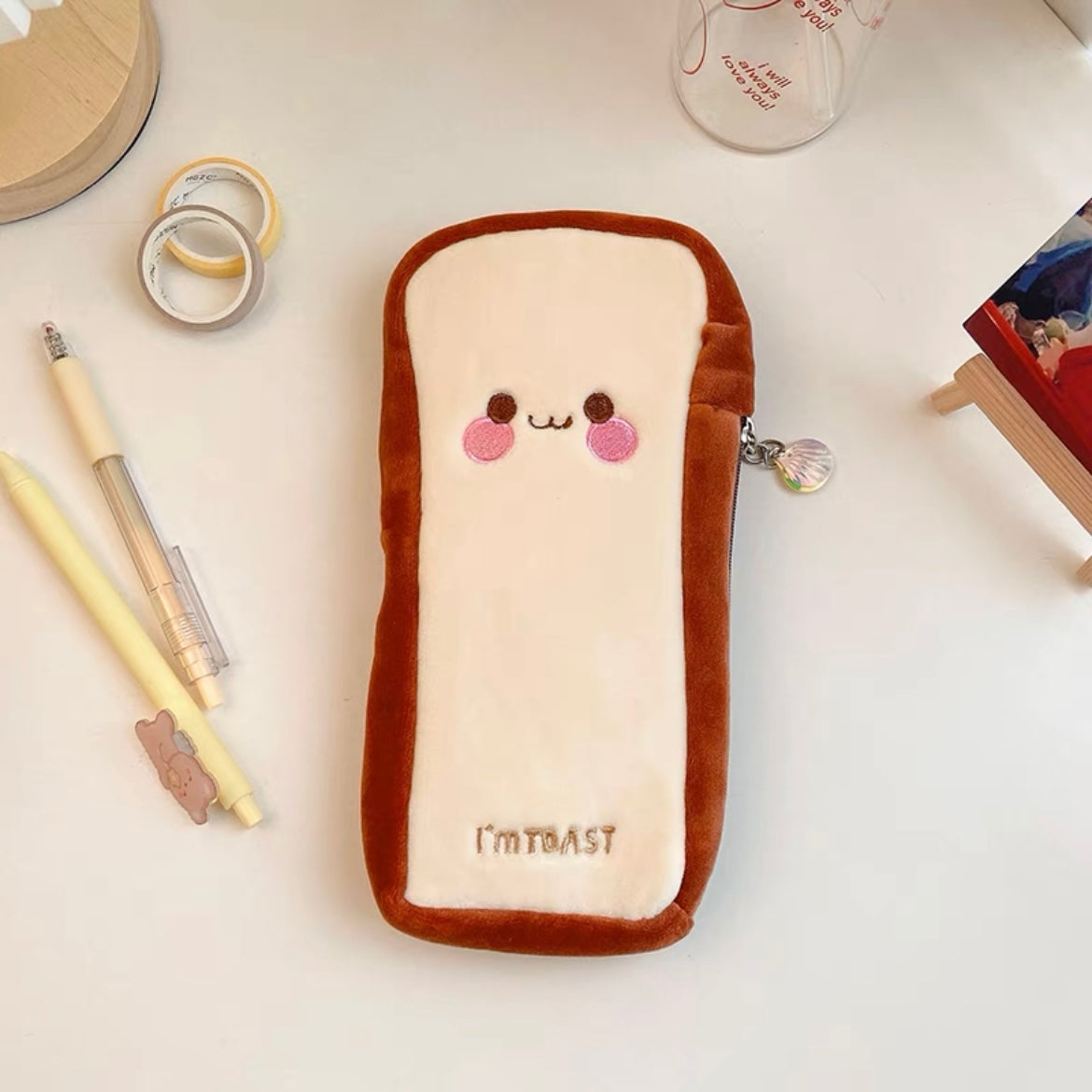 Cute Mr Toast & Mr Cactus Plush Pencil Case Holder - Peachymart