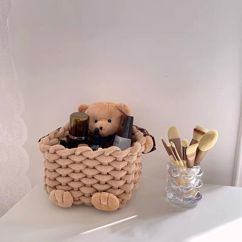 Cute Teddy Bear Hugging Mini Storage Basket Organizer - Peachymart