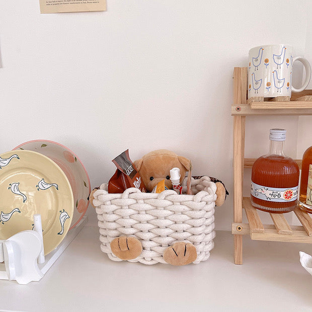 Cute Teddy Bear Hugging Mini Storage Basket Organizer - Peachymart