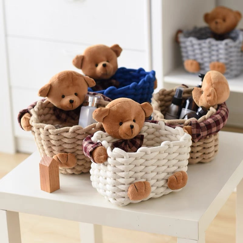 Cute Teddy Bear Hugging Mini Storage Basket Organizer - Peachymart