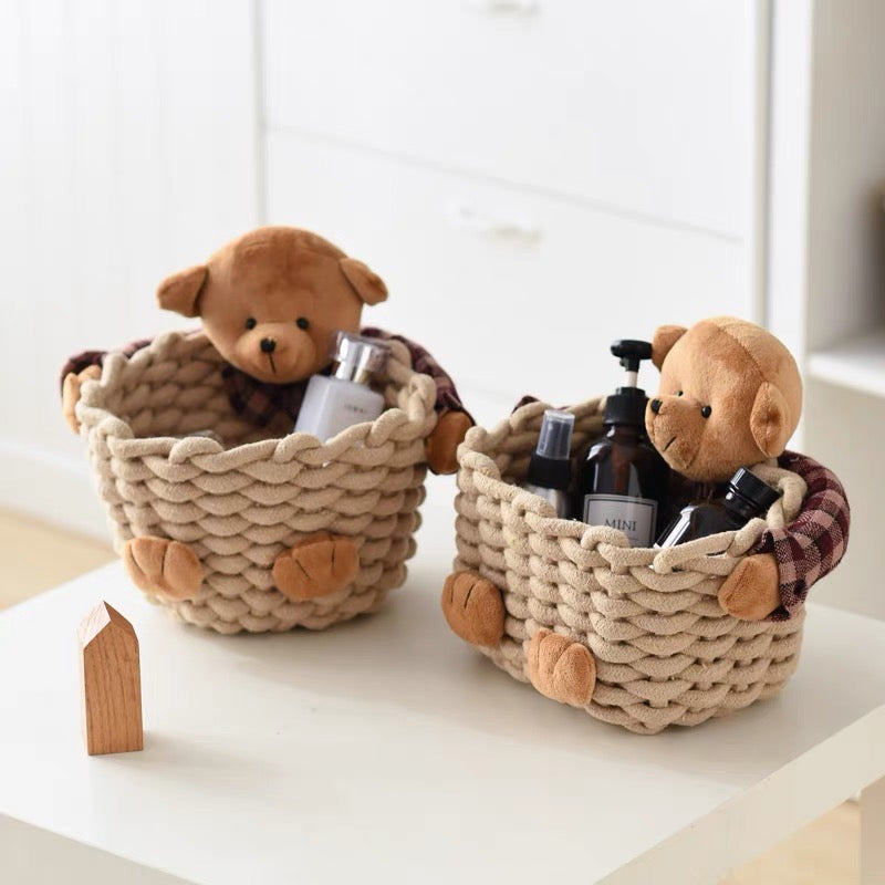 Cute Teddy Bear Hugging Mini Storage Basket Organizer - Peachymart