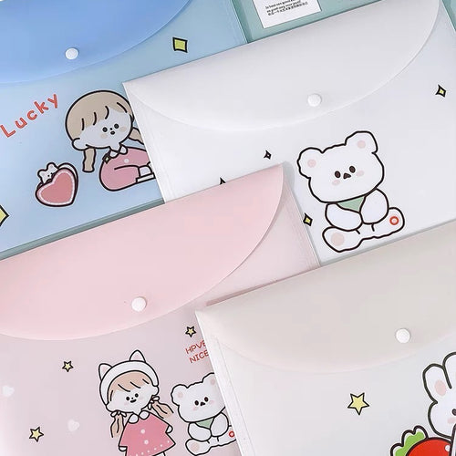 Kawaii Baby Girl & Bear Thin Buttoned Folder Set - Peachymart