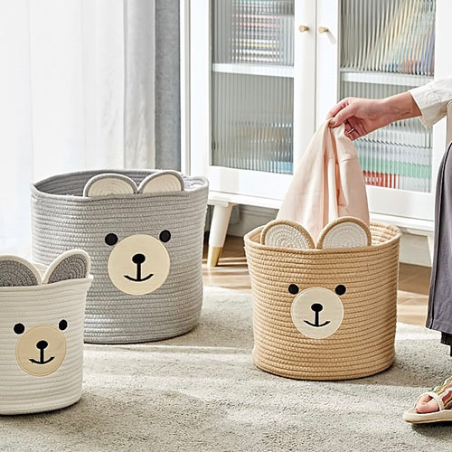 Cute Teddy Bear Braided Laundry Storage Basket - Peachymart