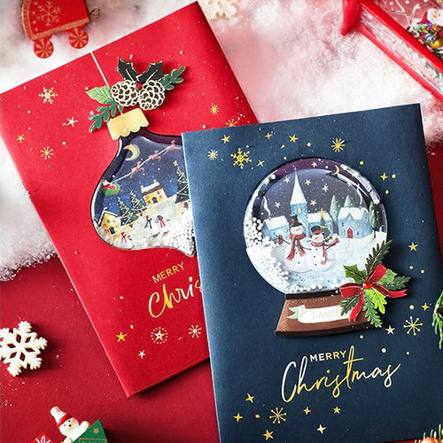 Cute 3D Snowglobe Christmas Dome Christmas Card - Peachymart