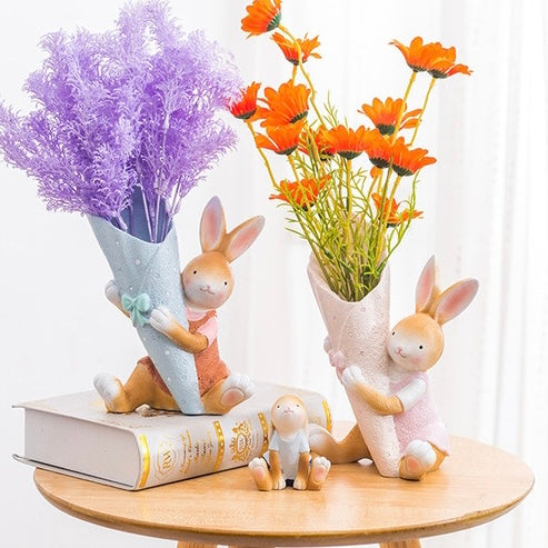 Kawaii Blushing Bunny Rabbit Home Decor Vase - Peachymart