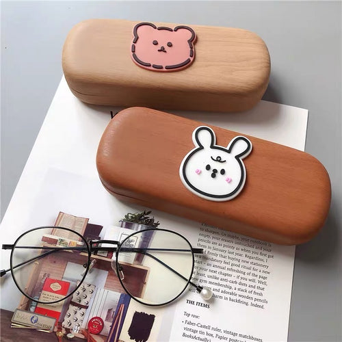 Kawaii Wooden Cartoon Bear & Bunny Eye Glasses Box - Peachymart