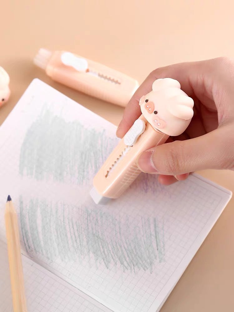 Cute Chubby Piggy Adjustable Rubber Eraser Pen - Peachymart