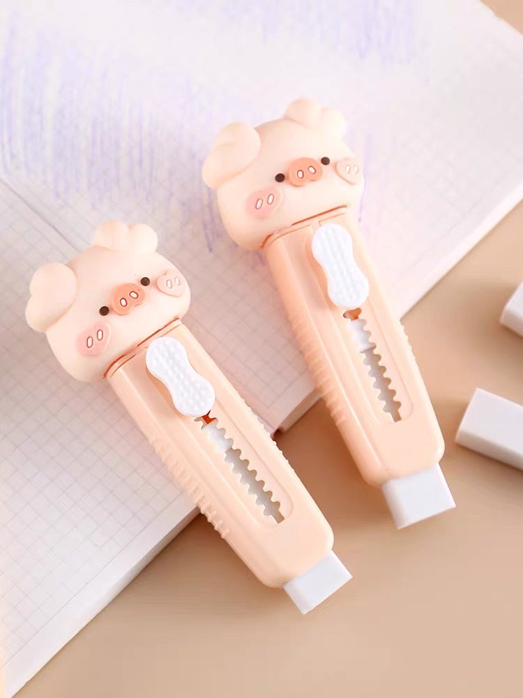 Cute Chubby Piggy Adjustable Rubber Eraser Pen - Peachymart
