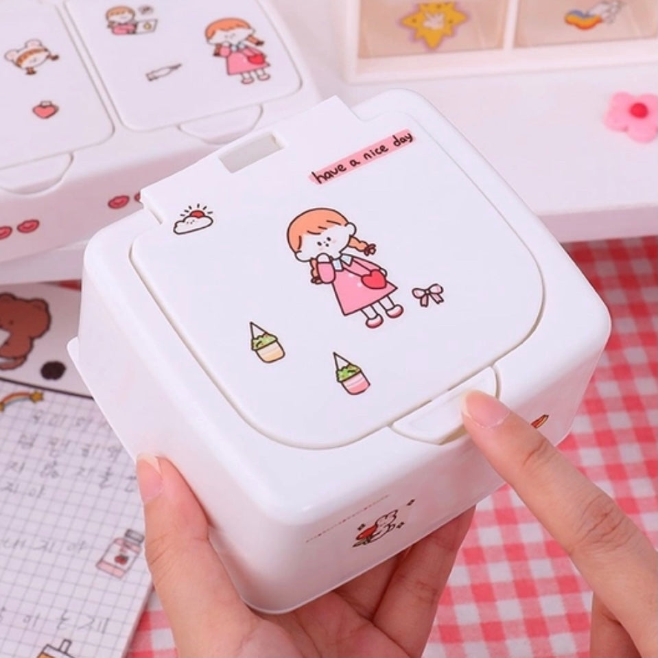 Cute Kawaii Push Button Desktop Mini Storage Organizer Box with Lid -  Peachymart