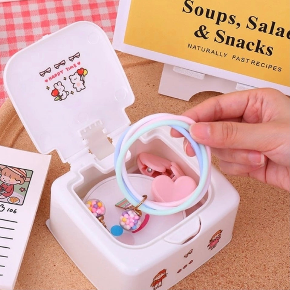 Cute Kawaii Push Button Desktop Mini Storage Organizer Box with